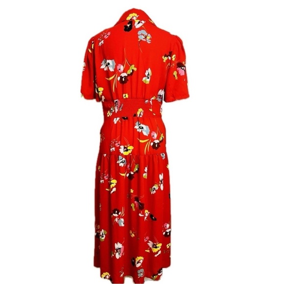 CAbi Red Floral Button-Up Midi Dress - Size L - Picture 3 of 7